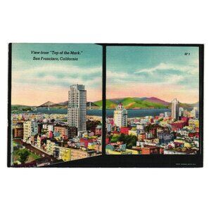 View From Top The Mark San Francisco Skyline Postcard Vintage Golden Gate Bridge
